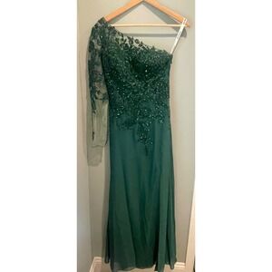 JJ's House Mermaid Illusion Asymme trical‎ Lace Chiffon Dress With Overskirt